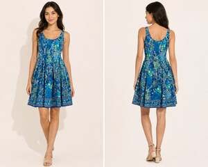 Jones New York Fit & Flare Above Knee & Mini Sundress Pleated blue size S